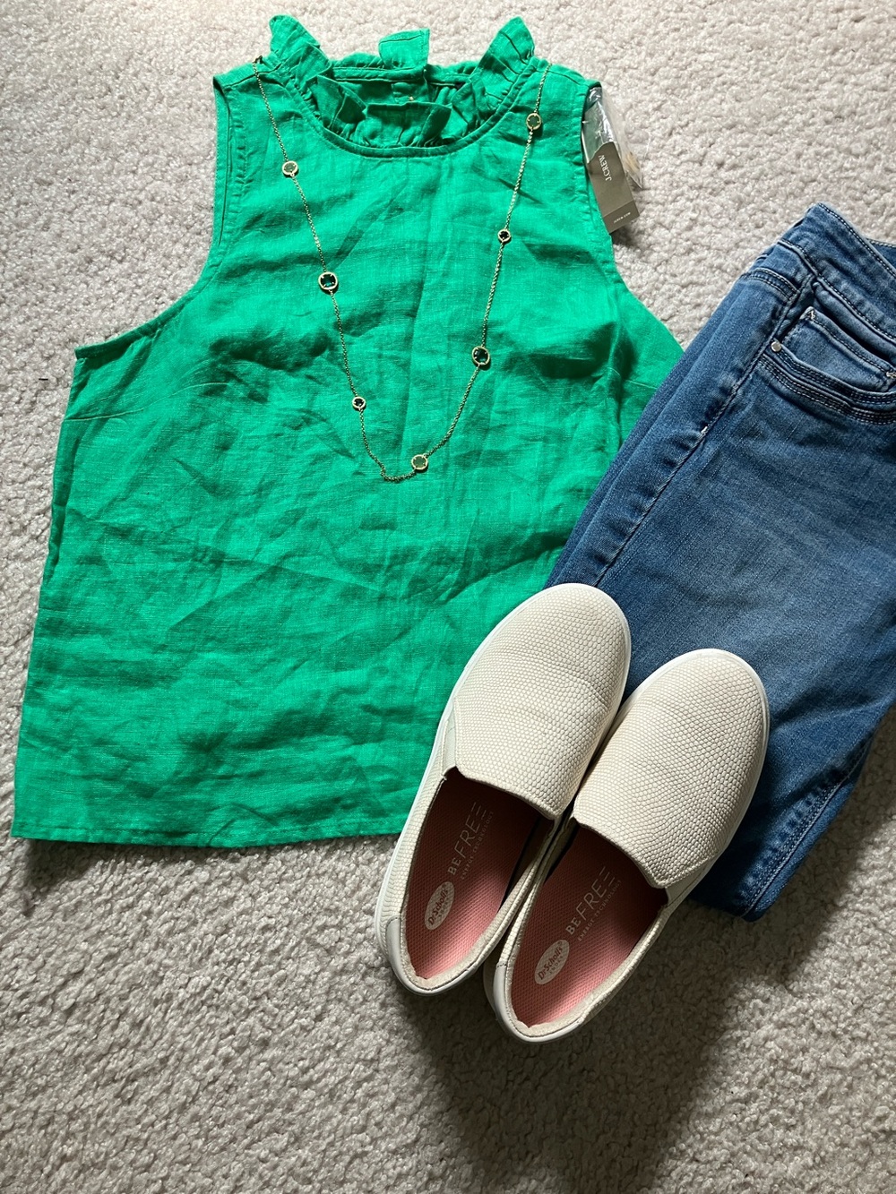 J. Crew Bright Green Ruffle-Neck Sleeveless Top